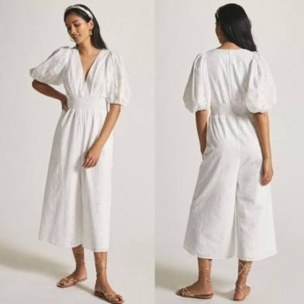 Anthropologie Hutch White Smocked-Waist Eyelet Jumpsuit Size L - Picture 5 of 15